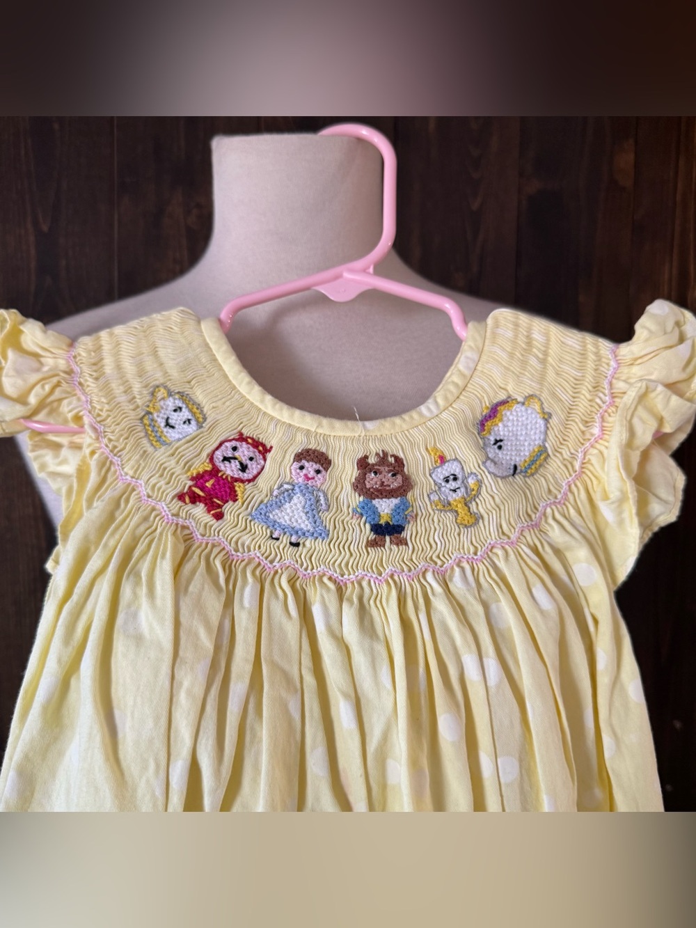 Girls Smocked Blessings Princess Beauty & The Beast Smocked Dress 5T Yellow
